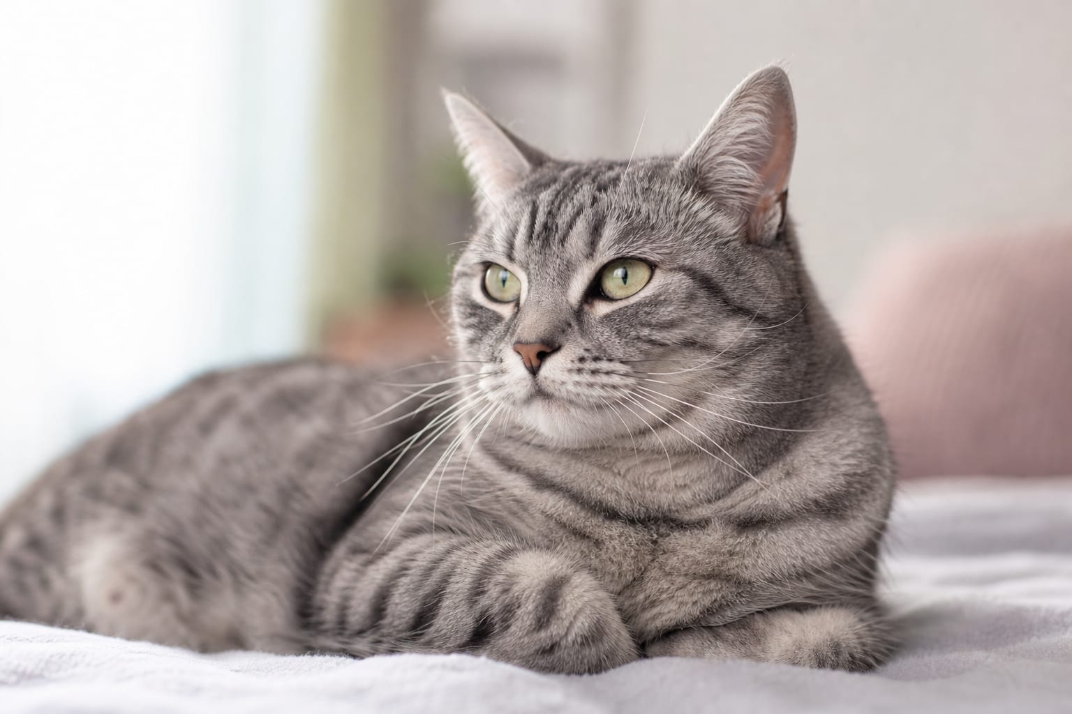 Grey tabby cat resting